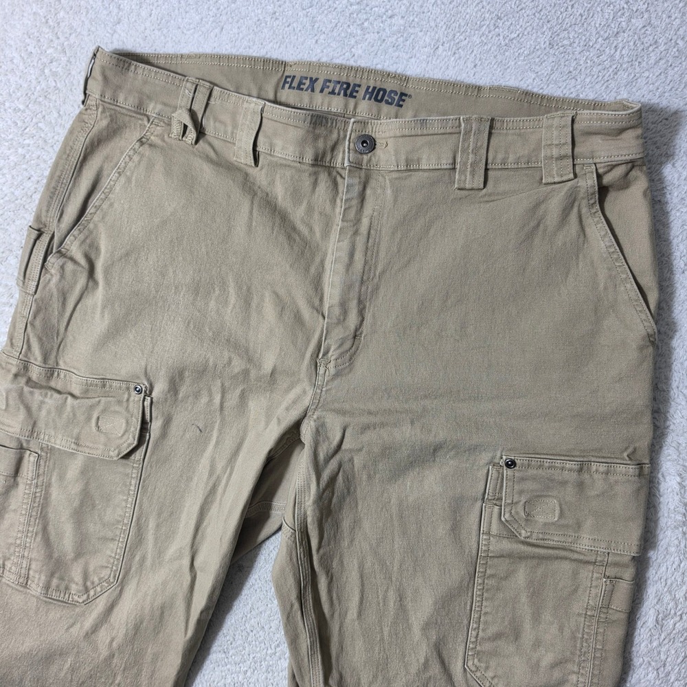 Duluth Trading Co Cargo Pants Mens 42/32 Tan Flex Fire Hose Relaxed Stretch